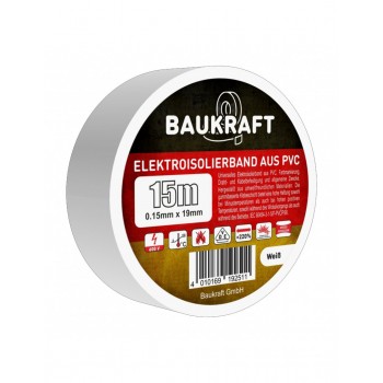 Изолента ПВХ Baukraft Germany 0.15мм*19мм*15м белая