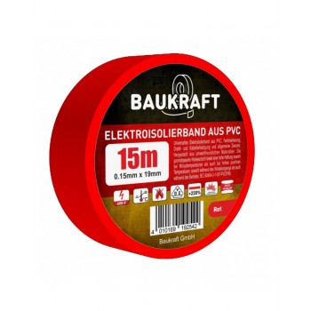 Изолента ПВХ Baukraft Germany 0.15мм*19мм*15м красная