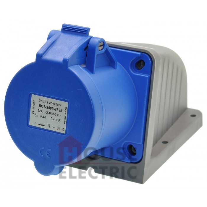 Силовая розетка настенная 90° Bemis (полиамид) IP44 BC1-3403-2535 220V 3*32A