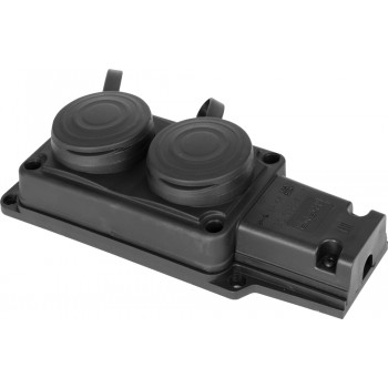 Розетка двойная E.NEXT e.socket.rubber.029.2.16, с защитной крышкой каучуковая с з/к, 16А