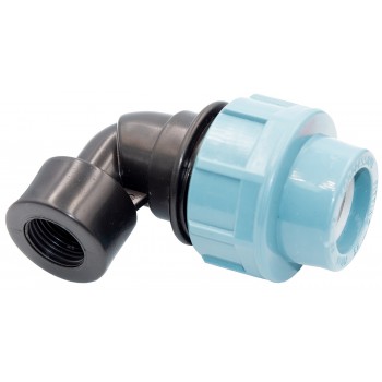 Колено зажимное 90° для ПЭ труб Santan КВР d25мм с внутренней резьбой 1/2"