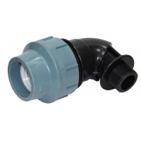 Колено зажимное 90° для ПЭ труб Santan КНР d63мм с наружной резьбой 1 1/2"