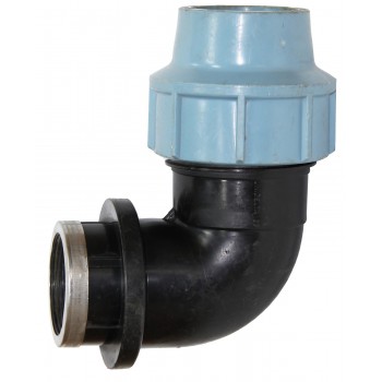 Колено зажимное 90° для ПЭ труб Santan КВР d63мм. с внутренней резьбой 2"