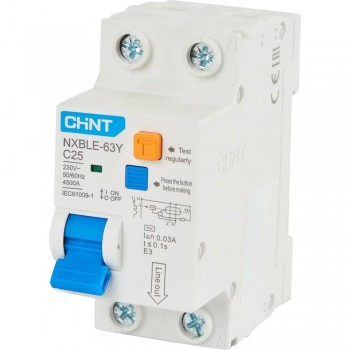 Дифференциальный автомат Chint NXBLE-63Y 1P+N 4.5kA 30mA C25A