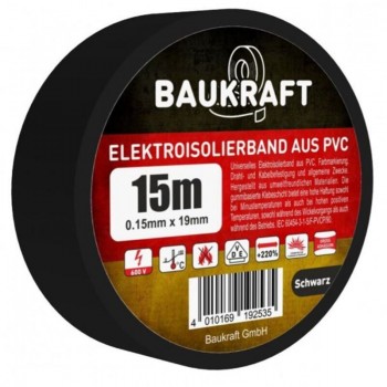 Изолента ПВХ Baukraft Germany 0.15мм*19мм*15м черная