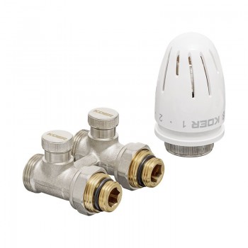 Комплект для нижнего подключения радиатора прямой KOER SET-22 нар-нар 1/2"x3/4" с термоголовкой M30