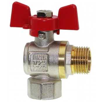 Кран шаровый угловой QProfessional PN40 1/2" вн-нар. красная бабочка
