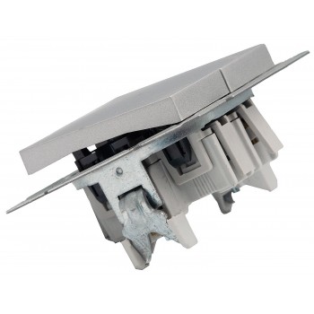 Выключатель двухклавишный самозажимной Schneider Asfora алюминий