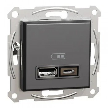 USB розетка А+С, 3 А, 45 Вт, Schneider Asfora Антрацит