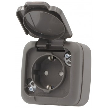 Розетка накладная с заземлением со шторками и с крышкой Viko Palmiye IP54 Атрацит