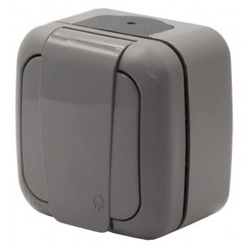 Розетка накладная с заземлением со шторками и с крышкой Viko Palmiye IP54 Атрацит