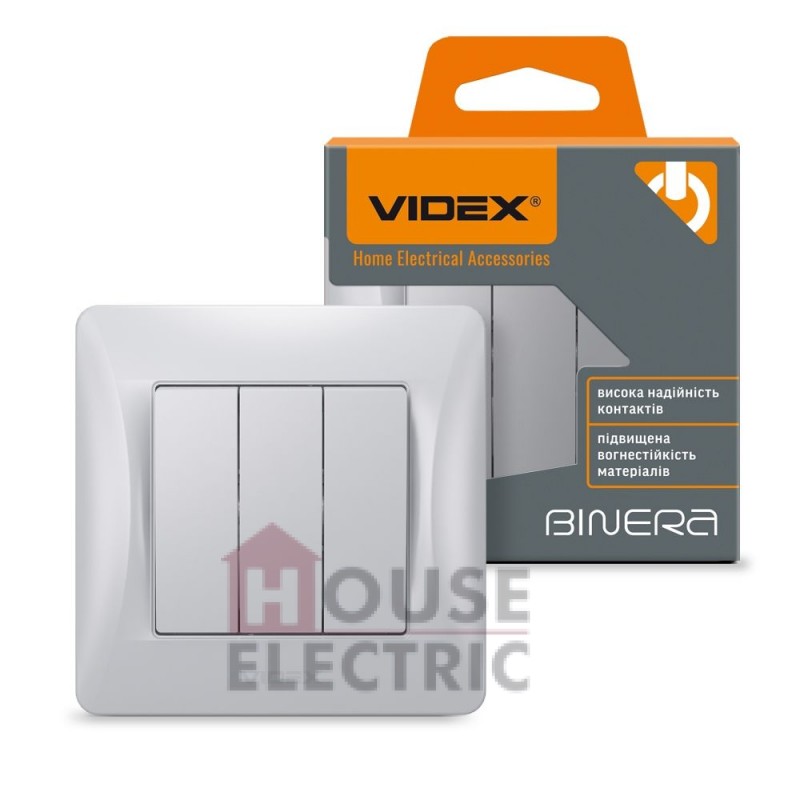 Выключатель трехклавишный Videx Binera VF-BNSW3-SS серебряный шелк