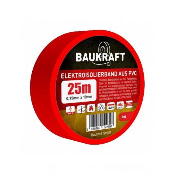 Изолента ПВХ Baukraft Germany 0.15мм*19мм*25м красная