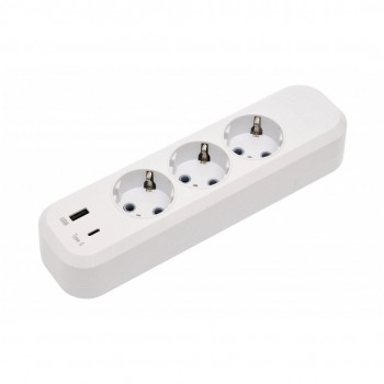 Колодка Luxel Benefice на 3 гнезда с заземлением + USB+Type C белая