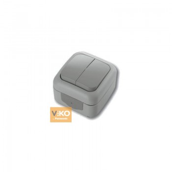 Выключатель двухклавишный накладной VIKO Palmiye IP54 влагозащищенный (Серый)