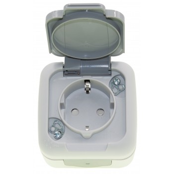 Розетка накладная с заземлением со шторками и с крышкой Viko Palmiye IP54 Серая