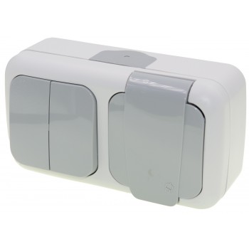 Выключатель 2кл влагозащищенный + розетка с заземлением наружный Viko Palmiye Серый