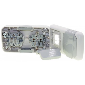 Выключатель 2кл влагозащищенный + розетка с заземлением наружный Viko Palmiye Серый