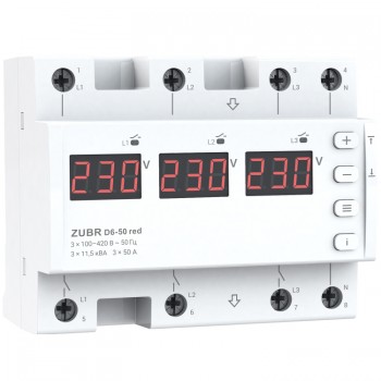 Реле напряжения 3-х фазное ZUBR D6-50 red 50А