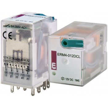 Реле промежуточное ETI ERM4-012DCL, 6А, 4 группы контактов, катушка 12В DC