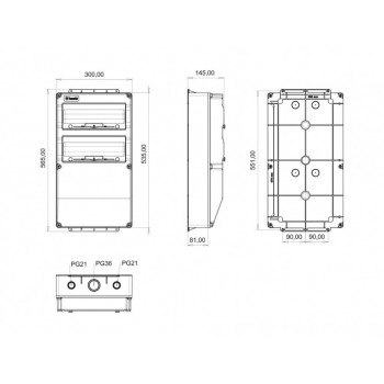 Комбинированный навесной щиток Bemis BD8-2000-0000 IP44 533х260х168 26 модулей
