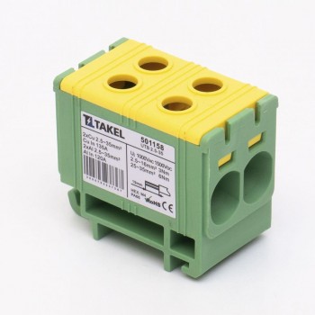 Клемма силовая вводная двойная Takel UTB 2,5-35, желто-зеленая