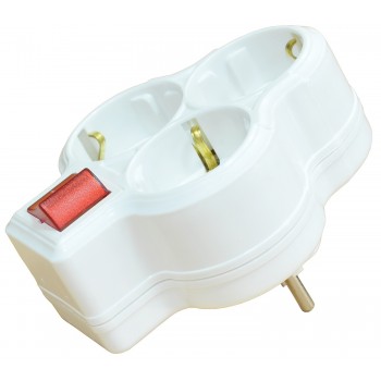 Тройник с заземлением и выключателем Fetih 107-03 белый