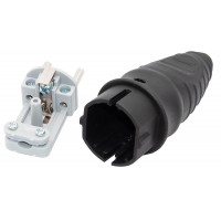 Вилка Neomax NX2000 16А прямая с заземлением каучук черная