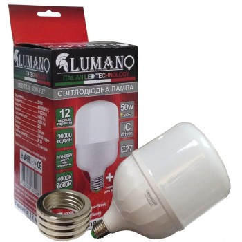 Лампа высокомощная 50вт LED T140 50W E27 с переходником на Е40 6000K 4500Lm TM LUMANO