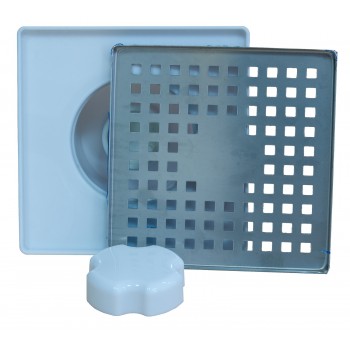 Трап сантехнический Nova с решеткой из нерж. стали 100х100мм, с сухим клапаном, вертикальный Ø50