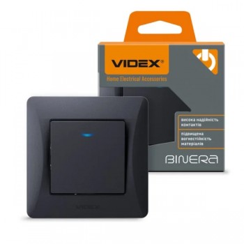 Выключатель одноклавишный Videx Binera с подсветкой черный
