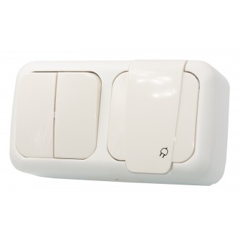 Выключатель 2кл влагозащищенный + розетка с заземлением наружный Viko Palmiye бежевый