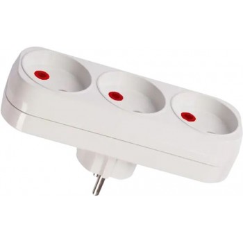 Тройник переходник в розетку вертикальный Lumano без заземления белый 16А