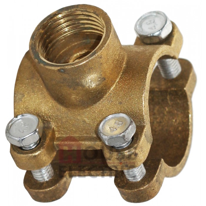 Врезка муфтовая латунная на трубу 3/4" с выходом 1/2"