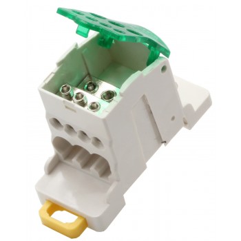 Блок распределительный на DIN-рейку Lemanso LMA2664 (вход 1х16мм² выход 2х16, 4х6мм²) 80А зеленый
