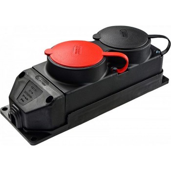 Колодка каучуковая Аско-Укрем 3Р+РЕ с защитными крышками двухместная (1*25А/1*16A*2P+PE) IP44