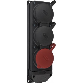 Колодка каучуковая Аско-Укрем 3Р+РЕ с защитными крышками трёхместная (1*25А/2*16A*2P+PE) IP44