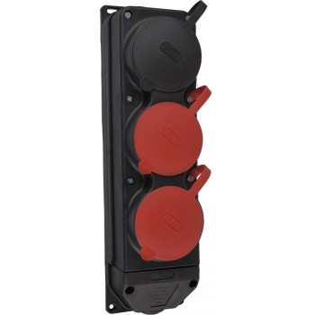 Колодка каучуковая Аско-Укрем 3Р+РЕ с защитными крышками трёхместная (2×25А/1×16A*2P+PE) IP44