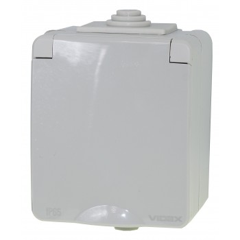 Розетка накладная с заземлением со шторками и с крышкой Videx Binera IP65 серый