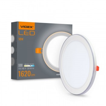 Светильник светодиодный встраиваемый круглый с декоративной подсветкой VIDEX 5000/2700K 18W+6W белый