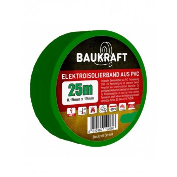 Изолента ПВХ Baukraft Germany 0.15мм*19мм*25м зеленая