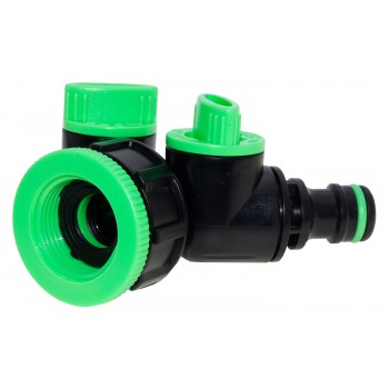 Адаптер-тройник с двумя запорными кранами, и 1" внутренней резьбой с редуктором 1"*3/4" черный