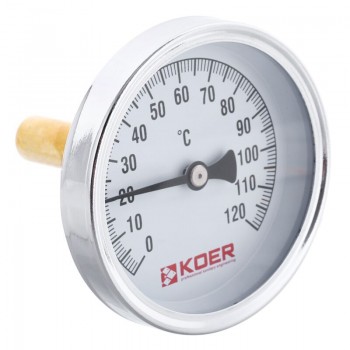 Термометр KOER KT.671A D=63мм 120 град. 1/2'' аксиальный с погружной гильзой, щуп=50мм