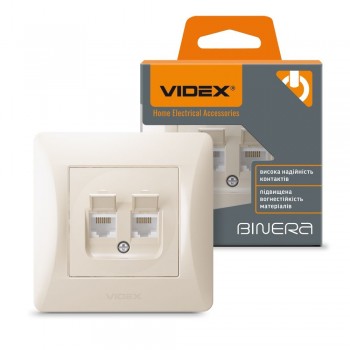 Розетка двойная компьютерная Videx Binera VF-BNSK2PC6-CR CAT6+CAT6 крем