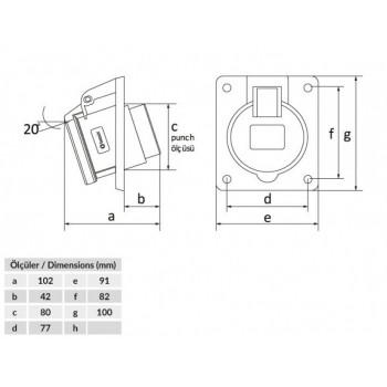 Встраиваемая силовая розетка Bemis BC1-3403-2420 45° IP44 220В 2P+E 32A