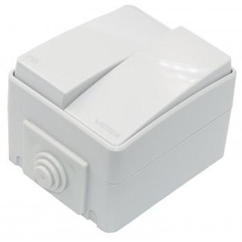 Выключатель двухклавишный накладной Videx Binera VF-BNW12-G IP65 влагозащищенный серый