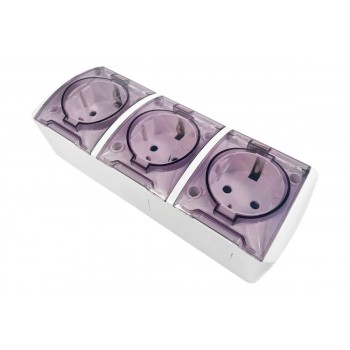 Розетка накладная трехместная c заземлением Lemanso Магнолия LMR2014 прозрачные крышки, Белая