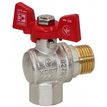 Кран шаровый угловой KOER KR.208 PN40 1/2" вн-нар. красная бабочка