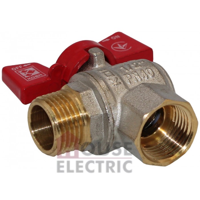 Кран шаровый угловой KOER KR.208 PN40 1/2" вн-нар. красная бабочка