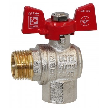Кран шаровый угловой KOER KR.208 PN40 1/2" вн-нар. красная бабочка